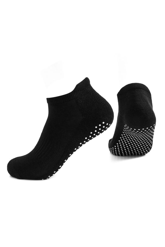 Womens No Show Socks with Grippers Low Pilates Yoga Non Slip Chunky Breathable Comfortable Soft Glued Pain Yoga Socks Black