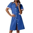 thumbnail image 1 of Xfvqtps Womens Nurse Dress with Pockets Button Short Sleeve Splicing Lapel Caregiver Work Dress Blue, 1 of 6