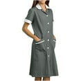 thumbnail image 1 of Xfvqtps Womens Nurse Dress with Pockets Button Short Sleeve Splicing Lapel Caregiver Work Dress Dark Gray, 1 of 6