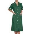 thumbnail image 1 of Xfvqtps Womens Nurse Dress with Pockets Button Short Sleeve Splicing Lapel Caregiver Work Dress Green, 1 of 6