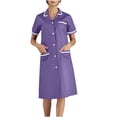 thumbnail image 1 of Xfvqtps Womens Nurse Dress with Pockets Button Short Sleeve Splicing Lapel Caregiver Work Dress Purple, 1 of 6