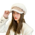 thumbnail image 1 of Xfvqtps Womens Octagon Cap Beret Hats Leather Label Korean Style Fleece Solid Color Fashion Versatile Warm Fall Winter Newsboy Cap White, 1 of 3