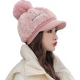thumbnail image 1 of Xfvqtps Womens Octagon Cap Beret Hats with Plush Pompom Knitted Brim Flannel Soft Solid Color Fashion Versatile Warm Fall Winter Newsboy Cap Pink, 1 of 3