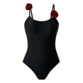 thumbnail image 1 of Xfvqtps Womens One Piece Swimsuit 3D Flower High Cut Square Neck Adjustable Spaghetti Strap Tummy Control Solid Color Beach Summer Monokini Swimsuit Black, 1 of 9