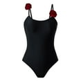 thumbnail image 1 of Xfvqtps Womens One Piece Swimsuit 3D Flower High Cut Square Neck Adjustable Spaghetti Strap Tummy Control Solid Color Beach Summer Monokini Swimsuit Black, 1 of 9