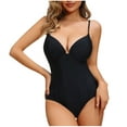 thumbnail image 1 of Xfvqtps Womens One Piece Swimsuit High Cut V Neck Tummy Control Spaghetti Shoulder Strap Corset Backless Solid Color Beach Summer Monokini Bathing Suit Black, 1 of 5