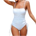 thumbnail image 1 of Xfvqtps Womens One Piece Swimsuit Ruched High Cut with Drawstring Textured Adjustable Spaghetti Shoulder Strap Square Neck Tummy Control Backless Beach Summer Monokini Bathing Suit White, 1 of 8