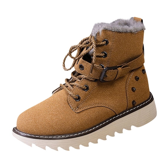 Xfvqtps Womens Outdoor Boots Lace up Winter Shoes Thick Sole Warm Snow Boots Comfortable Casual Footwear Waterproof Slip Resistant Brown