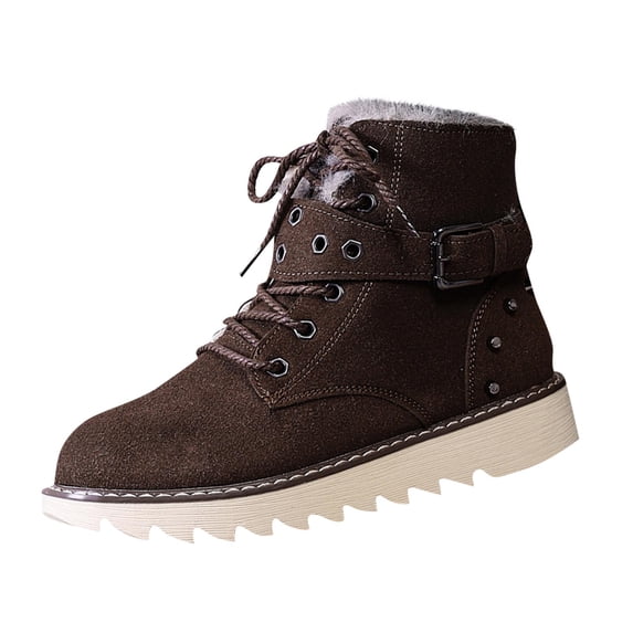 Xfvqtps Womens Outdoor Boots Lace up Winter Shoes Thick Sole Warm Snow Boots Comfortable Casual Footwear Waterproof Slip Resistant Coffee
