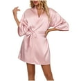 thumbnail image 1 of Xfvqtps Womens Pajama Bridal Bridesmaids Robes 3/4 Sleeve V Neck Solid Color Satin Soft Comfortable Silky Nightwear Pink, 1 of 6