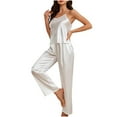 thumbnail image 1 of Xfvqtps Womens Pajama Set 2 PCS Sling and Pants Solid Color Elegant Satin Soft Comfortable Silky Nightwear White, 1 of 4