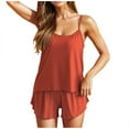 thumbnail image 1 of Xfvqtps Womens Pajama Set 2 PCS Sling and Short Pants Solid Color Ice Silk Cozy Comfortable Soft House Silky Nightwear Red, 1 of 6