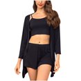 thumbnail image 1 of Xfvqtps Womens Pajama Set 3 PCS Sling Short Pants and Robe Open Front Solid Color Simplicity Cozy Comfortable Soft House Casual Suit Black, 1 of 9