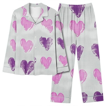 Xfvqtps Womens Pajama Set Love Graffiti Print Long Sleeve Flip Collar Open Front Button Straight and Wide Pants Legs Cozy Comfortable Soft House Leisure Wear Top and Pants Set Gray-01