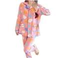 thumbnail image 1 of Xfvqtps Womens Pajamas Loungewear Open Front with Button Color Blocks Colorful Long Sleeve Lapel Neck Thin Style Soft Comfortable Cozy Spring Top and Bottom Set Lounge Sleepwear Pink 2XL, 1 of 4