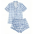 thumbnail image 1 of Xfvqtps Womens Pajamas Set Grid Pattern Short Sleeved Short Pants Flip Collar Button Cozy Comfortable Soft House Silky Nightwear Top and Short Pants Set Blue, 1 of 8