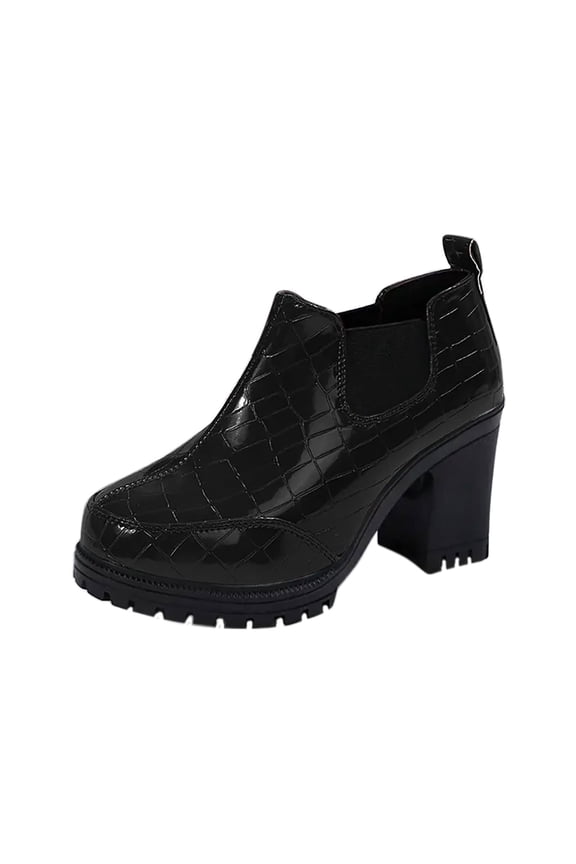 Womens Patterned Ankle Boots Comfortable Chunky Heel Slip On Shoes Round Toe Elastic Booties Casual Flat Heel Boots Fashion Footwear