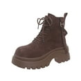 thumbnail image 1 of Xfvqtps Womens Flatform Boots Chunky Heel Ankle Boots with Lace up Zipper Comfortable Casual Winter Boots for Outdoor Daily Brown, 1 of 5