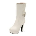 thumbnail image 1 of Xfvqtps Womens Flatform High Heel Boots 4.7 Inch Block Heel Ankle Booties Double Buckle Strap Fashion Winter Shoes for Women Style White, 1 of 5