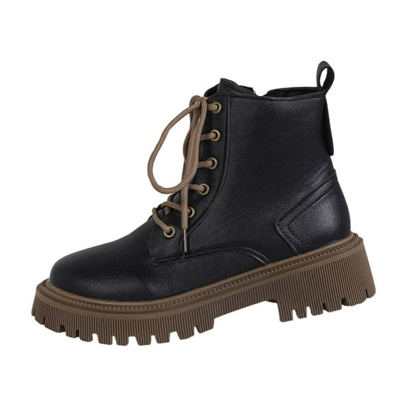 Xfvqtps Womens Flatform Lace up Ankle Boots with Side Zipper Chunky Heel Non Slip Sole Comfortable Fashion Boots for Fall Winter Black