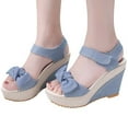thumbnail image 1 of Xfvqtps Womens Wedges Sandals Espadrilles High Heeled Open Toe Ankle Strap Hook and Loop Bowknot Elegant Non Slip Breathable Lightweight Casual Summer Pumps Blue, 1 of 8