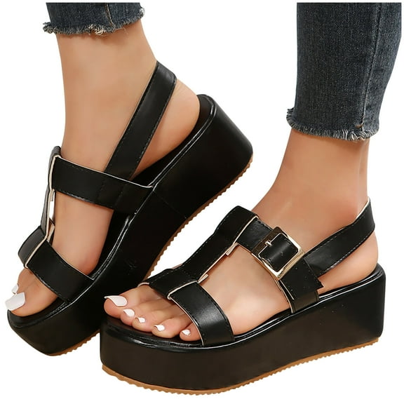 Xfvqtps Womens Sandals Slingback Open Toe Flatform Wedge Adjustable Buckle Comfortable Non Slip Summer High Heels Sandals Beige Black