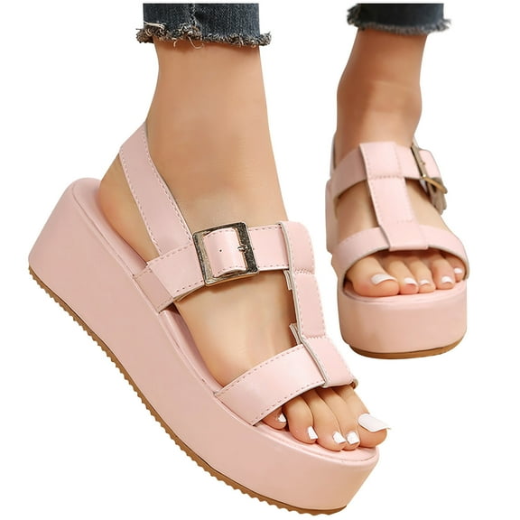 Xfvqtps Womens Sandals Slingback Open Toe Flatform Wedge Adjustable Buckle Comfortable Non Slip Summer High Heels Sandals Beige Pink