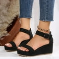 thumbnail image 1 of Xfvqtps Womens Flatform Sandals Wedge High Heel Ankle Strap Adjustable Buckle Back Zipper Open Toe Solid Color Casual Fashion Summer High Heels Black, 1 of 9