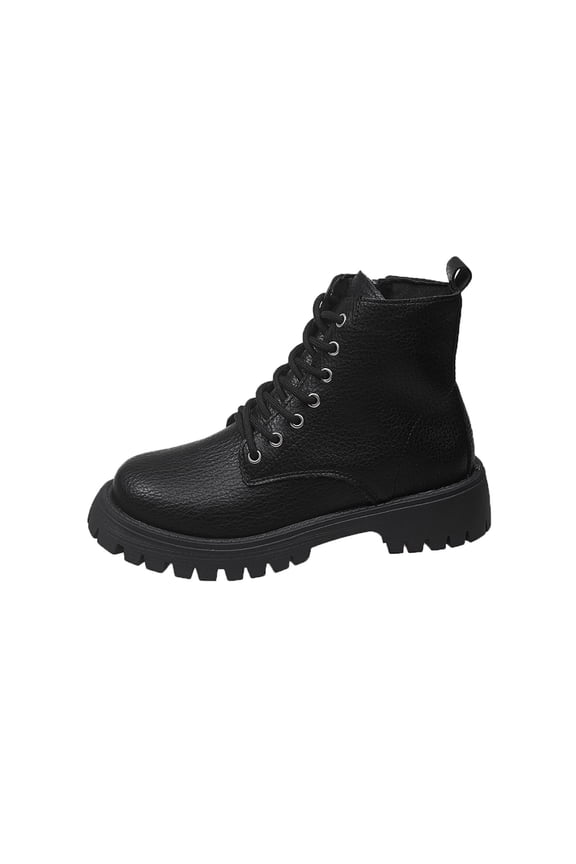Womens Flatform Sole Boots Chunky Ankle Booties Lace up Faux Leather Girl Style Fall Winter Fashion Shoes Black