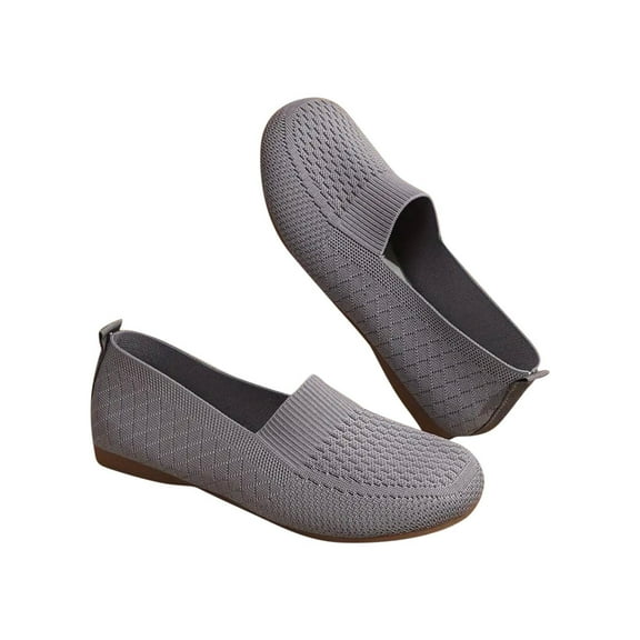 Xfvqtps Womens Plus Size Breathable Knit Flats Comfortable Round Toe Slip on Shoes with Patchwork Design Lightweight Casual Loafers Gray