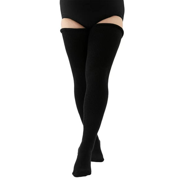 Xfvqtps Womens Plus Size Socks Wide Calf Over Knee Thigh High Solid Color Simplicity Comfort Soft Cozy Warm Thigh High Socks Black