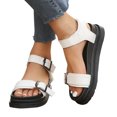 thumbnail image 1 of Xfvqtps Womens Plus Size Sandals Flatform Chunky Thick Sole Double Buckle Solid Color Open Toe Comfortable Non Slip Breathable Beach Sandals White, 1 of 9