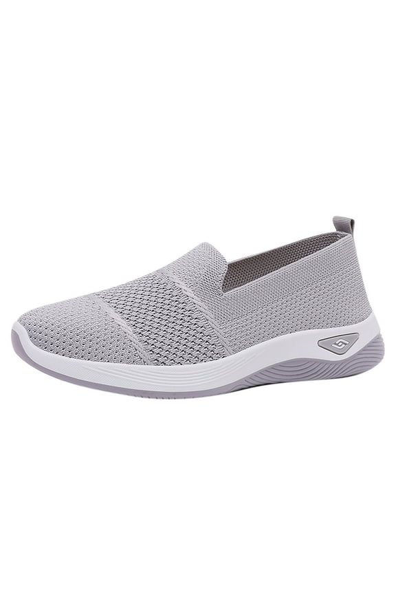 Womens Plus Size Slip on Shoes Breathable Mesh Casual Flats Soft Sole Comfortable Wide Width Shoes for Walking Daily Wear Gray