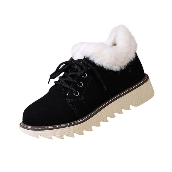 Xfvqtps Womens Plush Lined Snow Boots Winter Warm Comfortable Short Boots Fashion Lace up Ankle Boots Plus Size Outdoor Chunky Sole Black