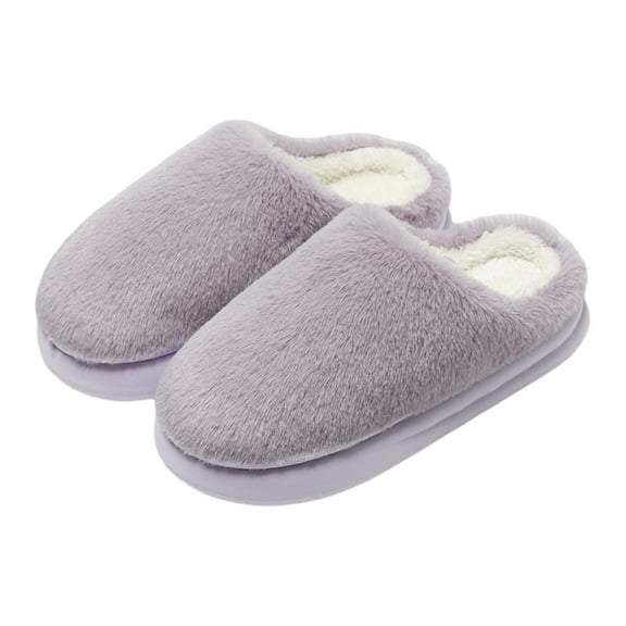 Xfvqtps Womens Plush Slippers Fluffy Plush Solid Color Simplicity Thick Bottom Memory Foam Non Slip Warm Cotton Thermal Slippers Soft and Comfortable Home Bedroom Slippers Purple