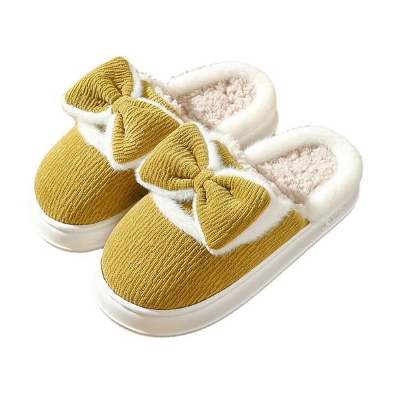 Xfvqtps Womens Plush Slippers Knit Fluffy Plush Bowknot Thick Bottom Non Slip Comfortable Indoor and Outdoor Warm Cotton Shoes Thermal Soft Furry Fleece Lined Home Bedroom Slippers Green