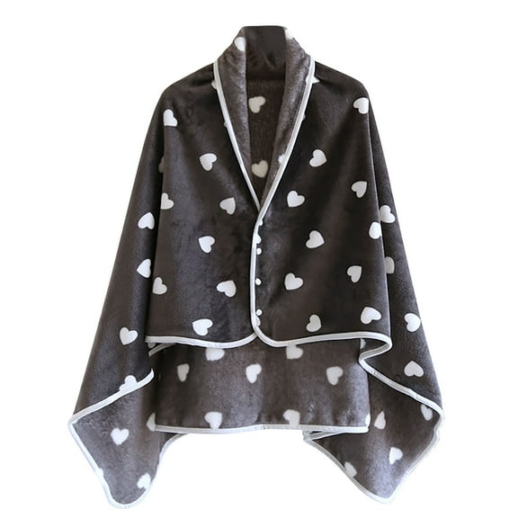 Xfvqtps Womens Plush Wearable Blanket Love Printing Flannel V Neck Cuffed Furry Fluffy Multifunctional Comfortable Soft Warm Winter House Shawl Wraps Dark Gray