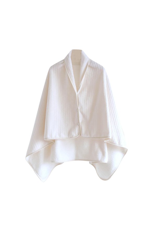 Womens Plush Wearable Blanket Solid Color Simplicity Striped Plush Flannel V Neck Cuffed Furry Fluffy Multifunctional Comfortable Soft Warm Winter House Shawl Wraps White