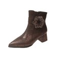 thumbnail image 1 of Xfvqtps Womens Pointed Toe Ankle Boots Chunky Heel Winter Fashion Booties with Rhinestone Flower Decor Side Zipper Dress Casual Shoes Brown, 1 of 5