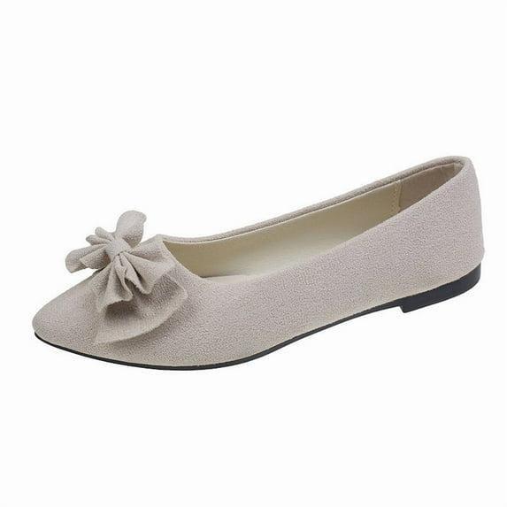 Xfvqtps Womens Pointed Toe Bow Flats Colorful Quilted Insole Comfortable Casual Flat Shoes for Work Leisure Beige