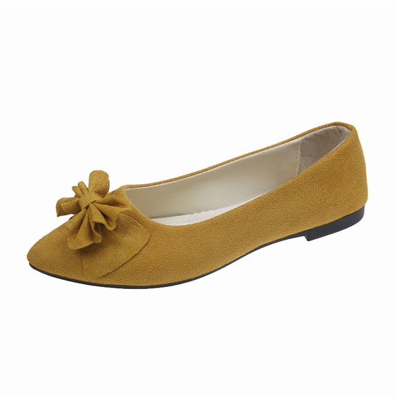Xfvqtps Womens Pointed Toe Bow Flats Colorful Quilted Insole Comfortable Casual Flat Shoes for Work Leisure Yellow