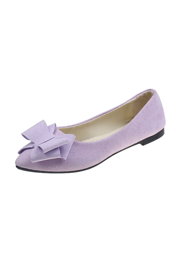 Womens Pointed Toe Bow Flats Velvet-Like Quilted Insole Comfortable Flat Shoes for Work Casual Dress Shoes Purple