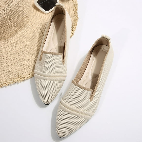 Xfvqtps Womens Pointed Toe Flats Breathable Slip on Casual Shoes with Cushioned Insole Lightweight Comfortable Shoes for Work Outdoor Daily Wear Beige