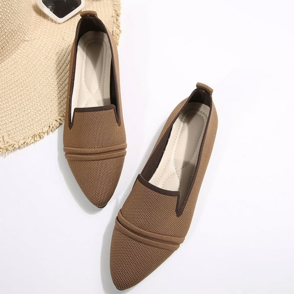Xfvqtps Womens Pointed Toe Flats Breathable Slip on Casual Shoes with Cushioned Insole Lightweight Comfortable Shoes for Work Outdoor Daily Wear Brown