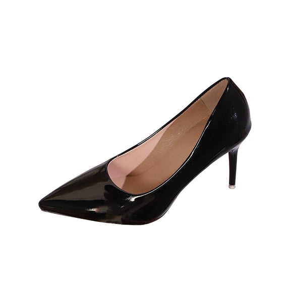 Xfvqtps Womens Pointed Toe Pumps Patent Leather Slender Heel Elegant Dress Shoes for Work Wedding Party Comfortable Heels