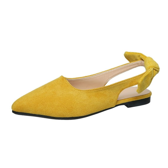 Xfvqtps Womens Pointed Toe Sandals Comfortable Slingback Flats with Bow Detail Soft Suede Casual Shoes for Women Yellow