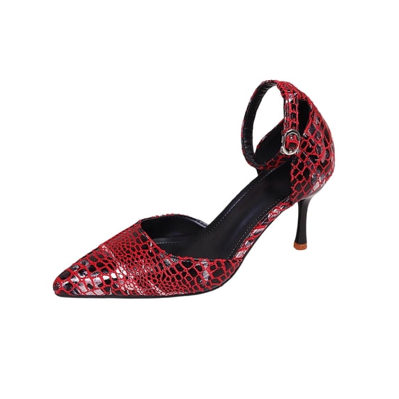 Xfvqtps Womens Print Pointed Toe Heeled Sandals Ankle Buckle Strap Work Casual Dressy Stilettos Spring Summer Pumps Shoes