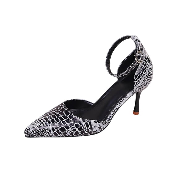 Xfvqtps Womens Print Pointed Toe Heeled Sandals Ankle Buckle Strap Work Casual Dressy Stilettos Spring Summer Pumps Shoes
