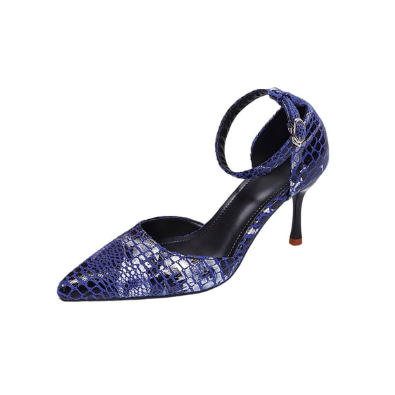 Xfvqtps Womens Print Pointed Toe Heeled Sandals Ankle Buckle Strap Work Casual Dressy Stilettos Spring Summer Pumps Shoes