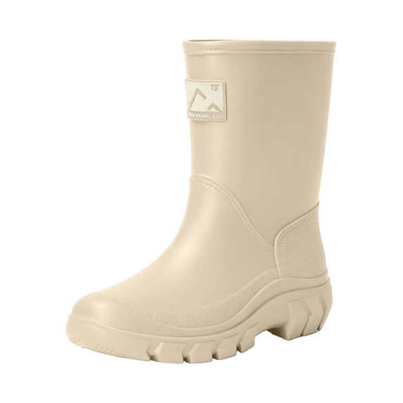 Xfvqtps Womens Pull on Mid-Calf Rain Boots Round Toe Waterproof PVC Shoes for Commute Gardening Errands